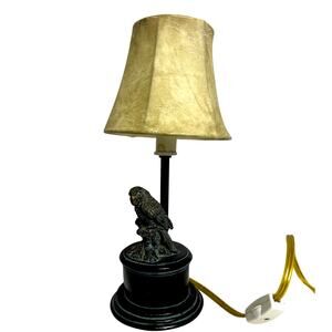 Faux Bronze Parrot Mini Lamp with Leatherette Shade Vintage